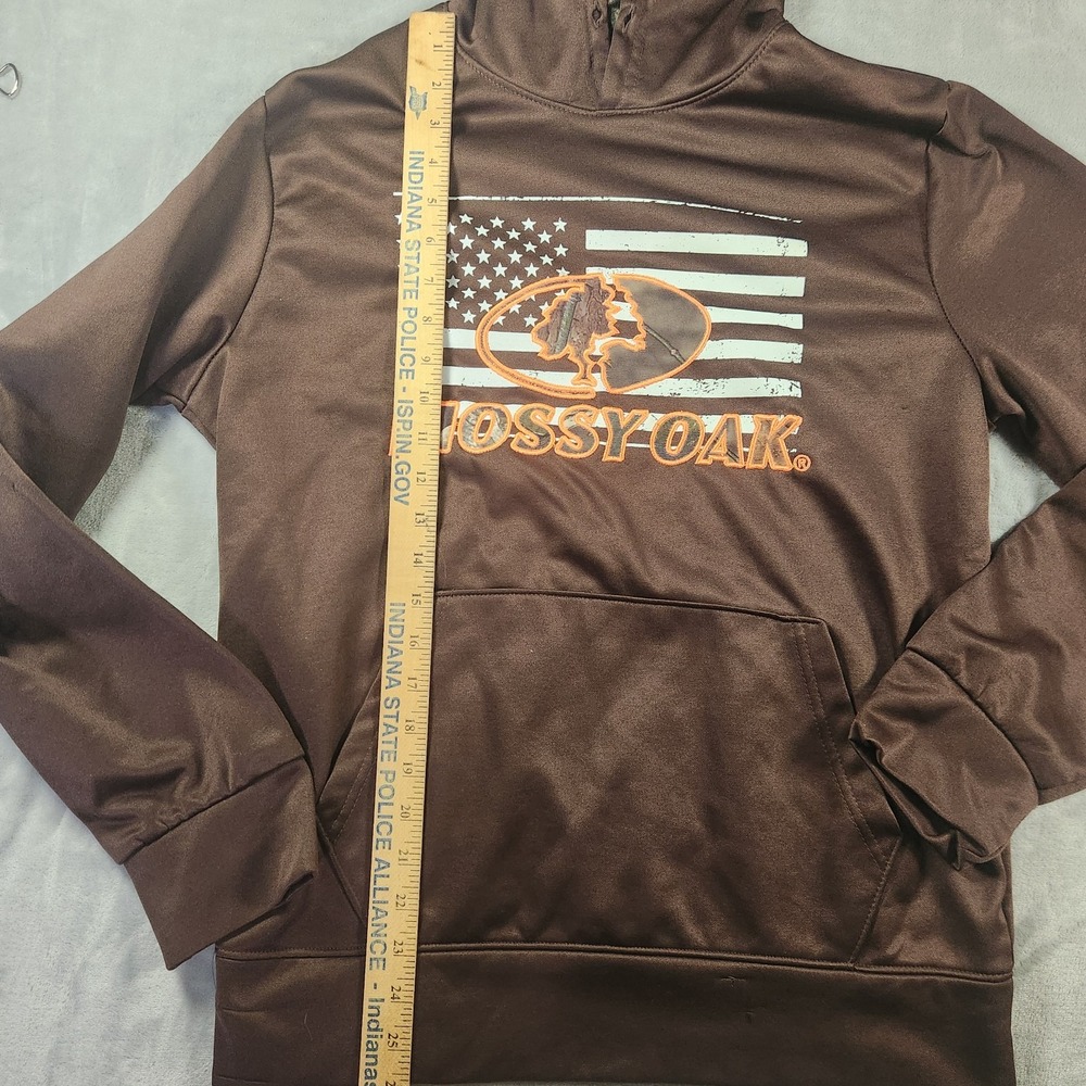 Mossy Oak Sweatshirt Hoodie Men's Size Medium American Flag Camo Hunting Brown - Picture 3 of 7